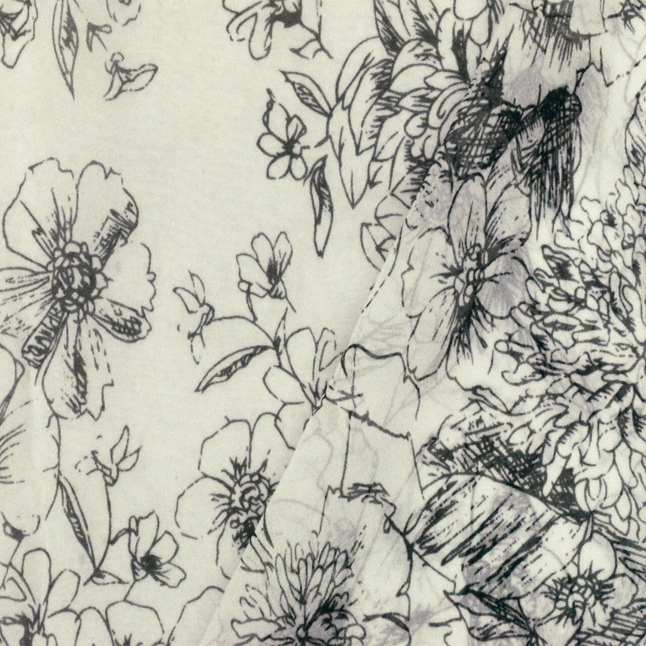 Black-Ivory Famous Designer Floral Printed Silk Chiffon Fabric By the Yard